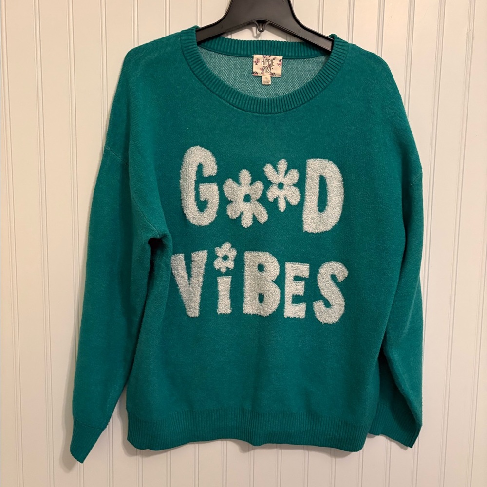Hippie Rose Teal 'Good Vibes' Sweater